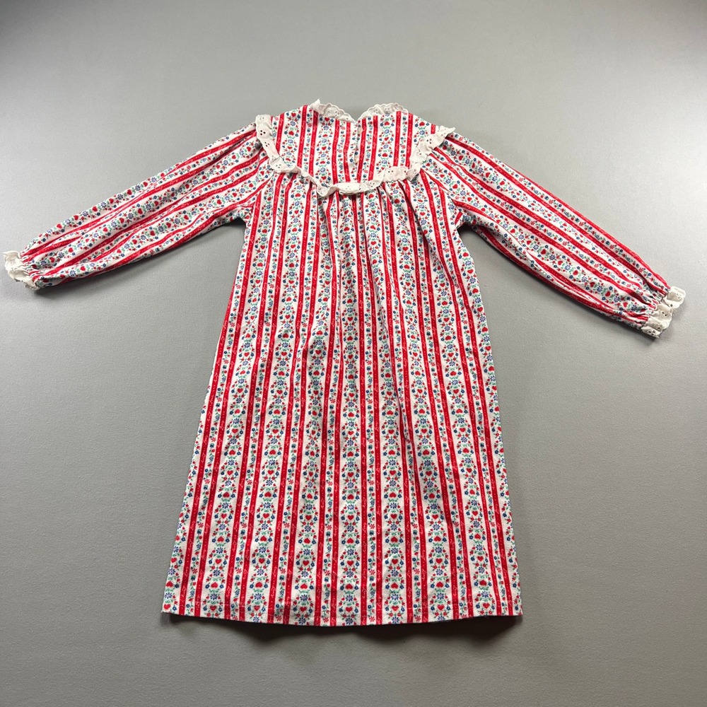 Lanz Of Salzburg Nightgown Girls 5T White Red Stripe Floral Flame Resistant